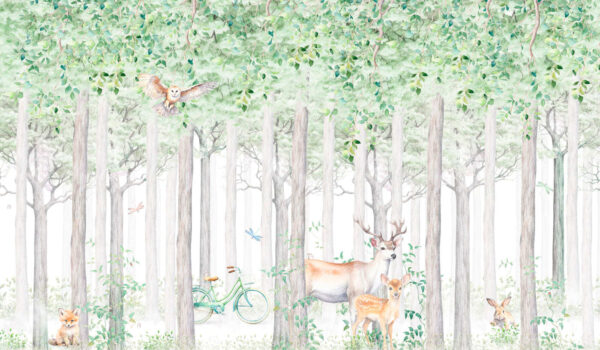 O pictură de animale într-o pădure O pictură de animale într-o pădure