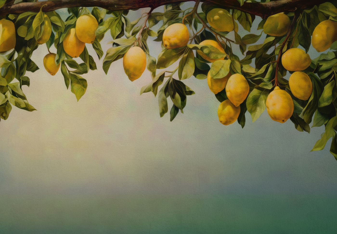 A painting of lemons on a tree branch
