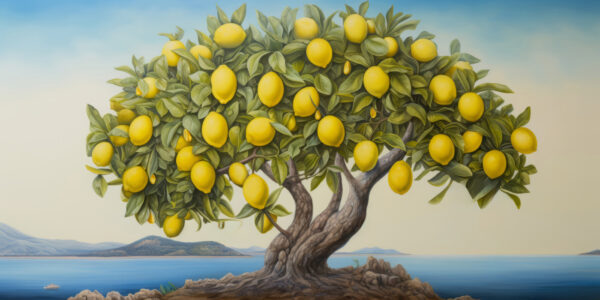 Un arbore de lămâi cu fructe pe el Un arbore de lămâi cu fructe pe el