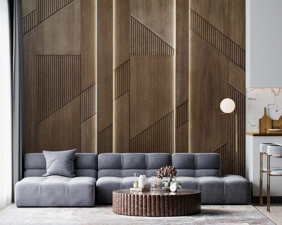 Design geometric elegant pe panouri de lemn. Design geometric elegant pe panouri de lemn.