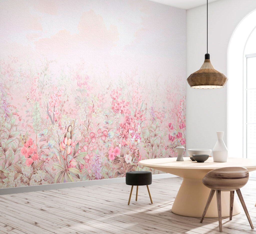 A painting of flowers and leaves