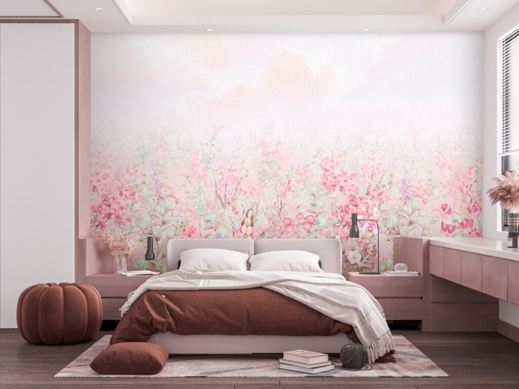 A painting of flowers and leaves