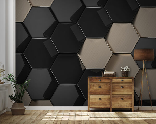 Model hexagonal în negru și bej Model hexagonal în negru și bej