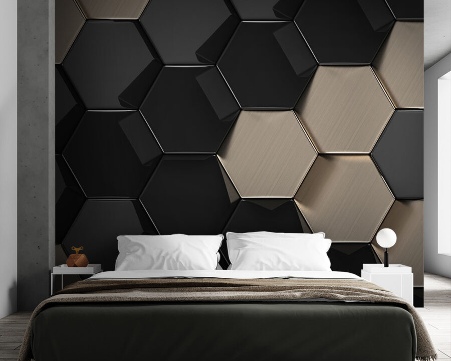 Model hexagonal în negru și bej