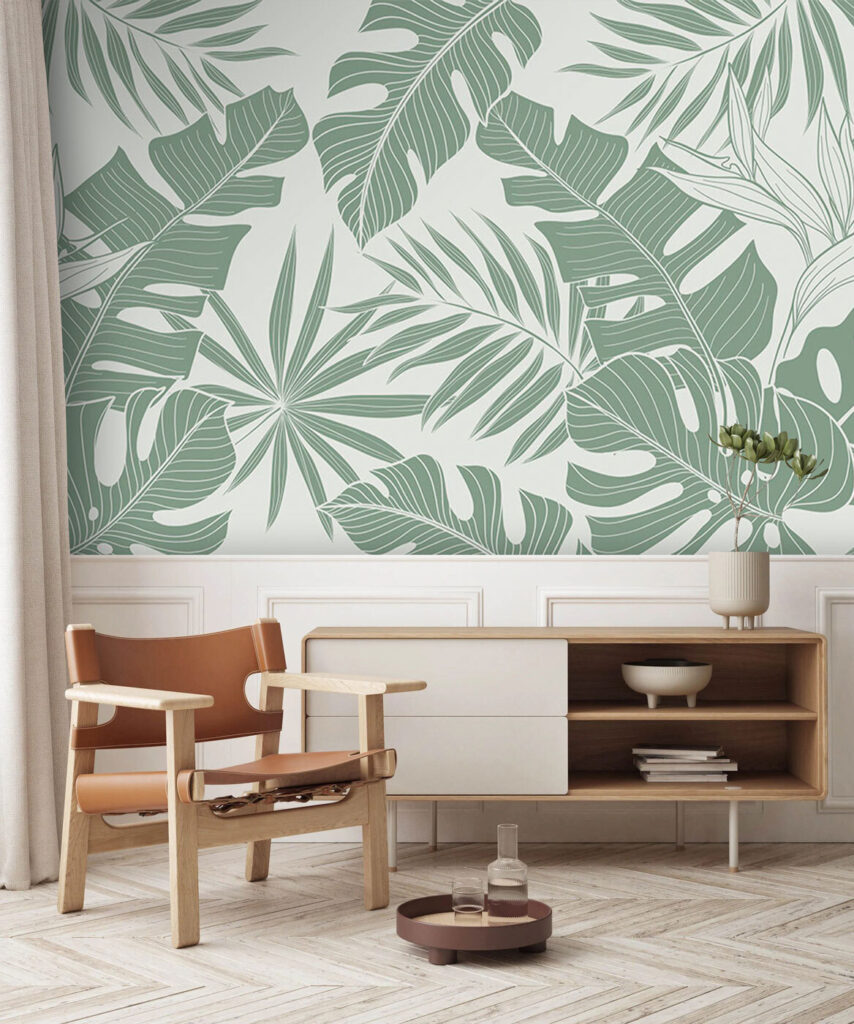 Pattern of leaves on a white background