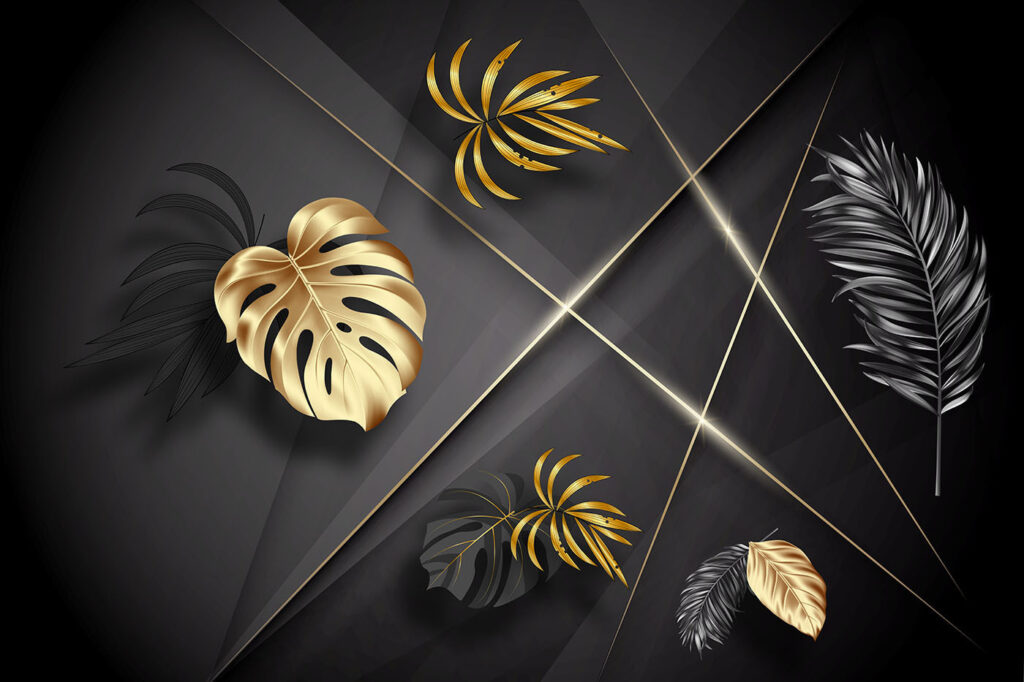 Frunze metalice elegante pe fundal întunecat. Frunze metalice elegante pe fundal întunecat.