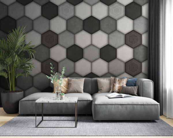 Model hexagonal geometric în scală de gri Model hexagonal geometric în scală de gri