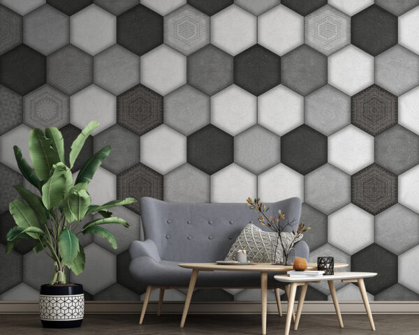 Model hexagonal geometric în scală de gri Model hexagonal geometric în scală de gri