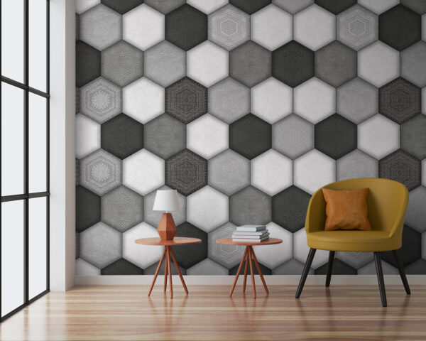 Model hexagonal geometric în scală de gri Model hexagonal geometric în scală de gri