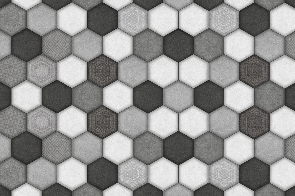 Model hexagonal geometric în scală de gri Model hexagonal geometric în scală de gri