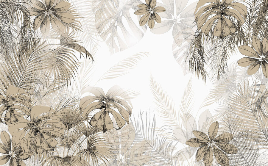 Frunze tropicale în tonuri neutre moi.