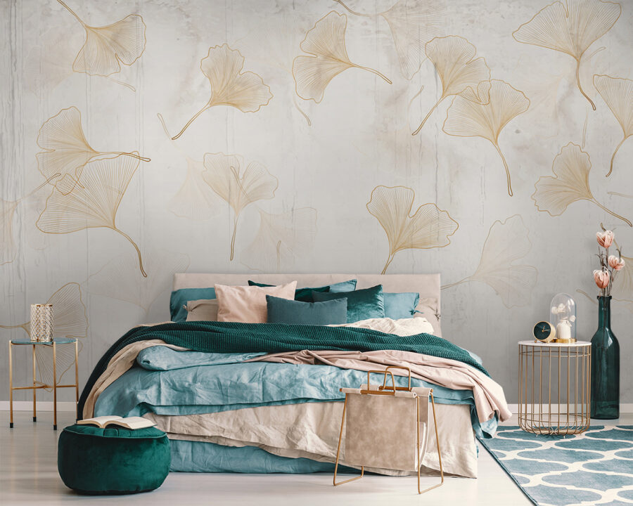 Frunze delicate de ginkgo pe un fundal senin. Frunze delicate de ginkgo pe un fundal senin.
