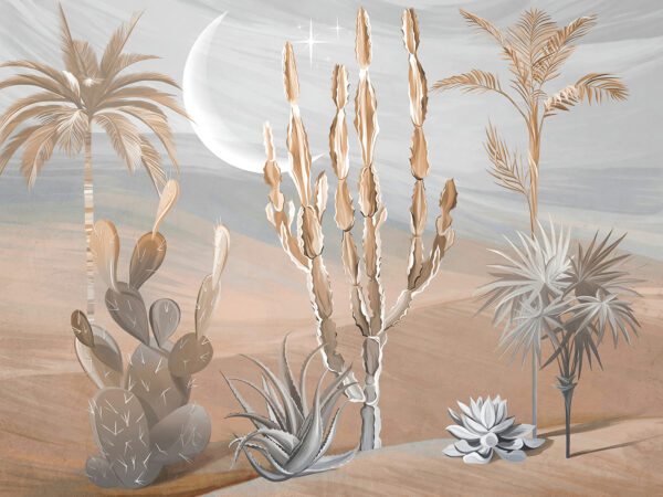 Desert peisaj cu cactus și palmieri Desert peisaj cu cactus și palmieri
