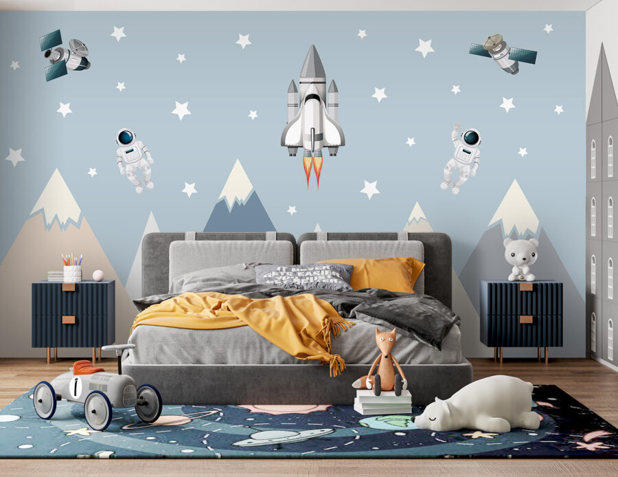 Naveta spațială și astronaut pe cer