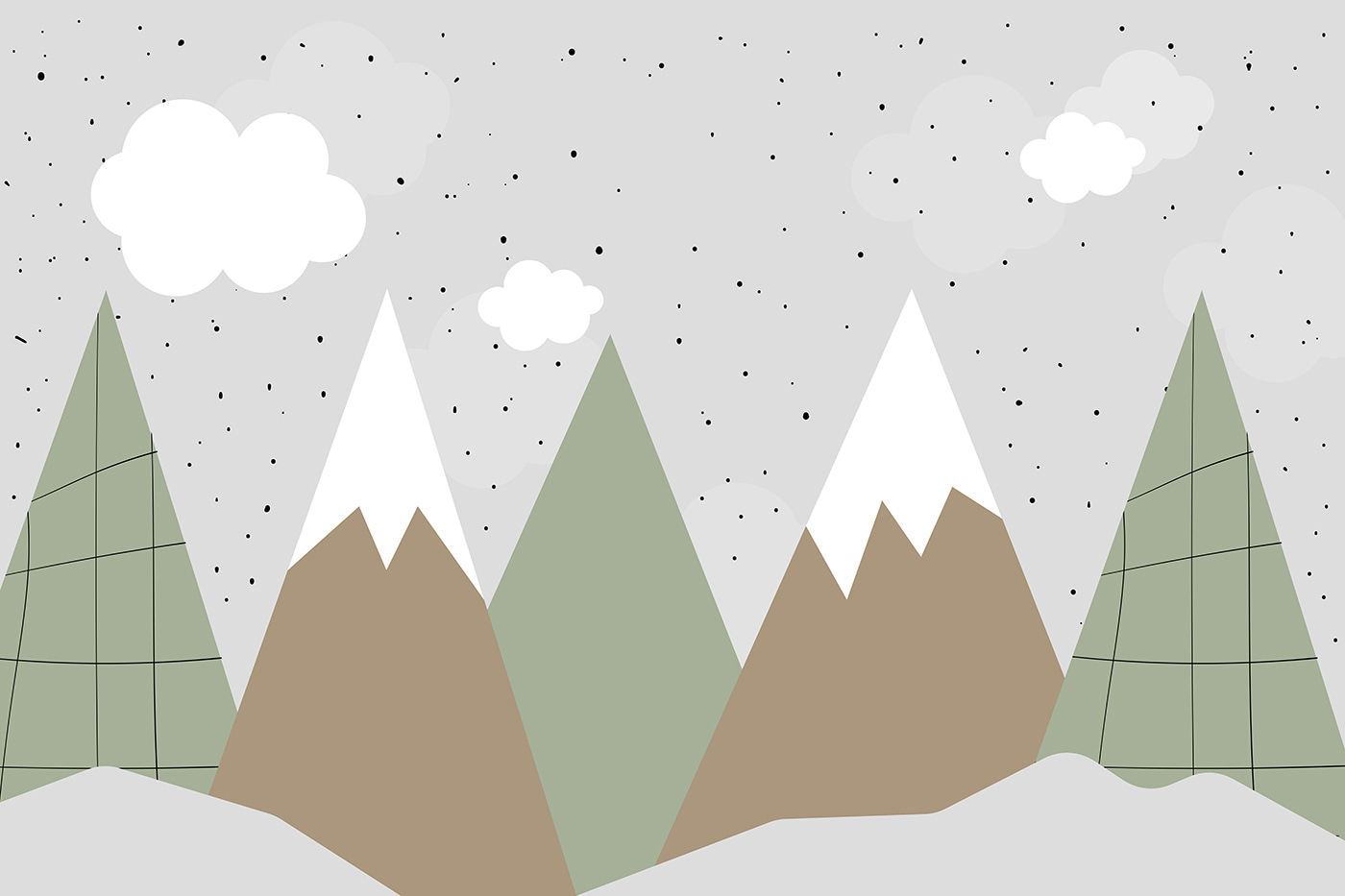 Drawing of mountains and trees