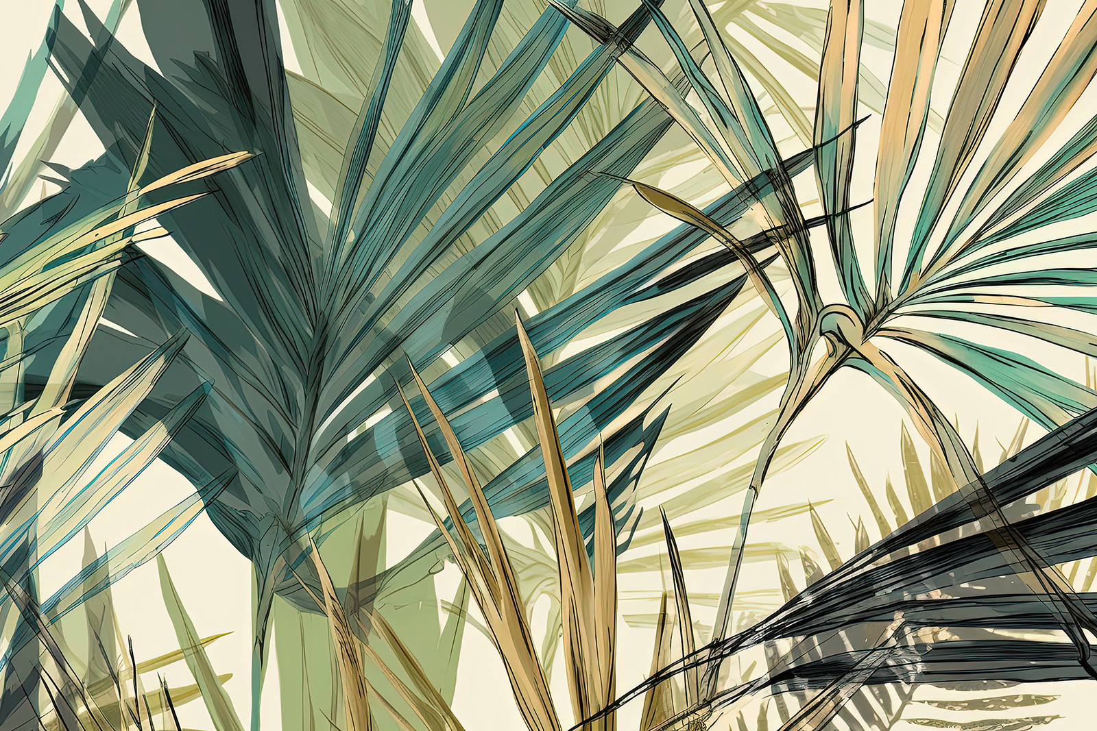 Tropical leaves in soft hues