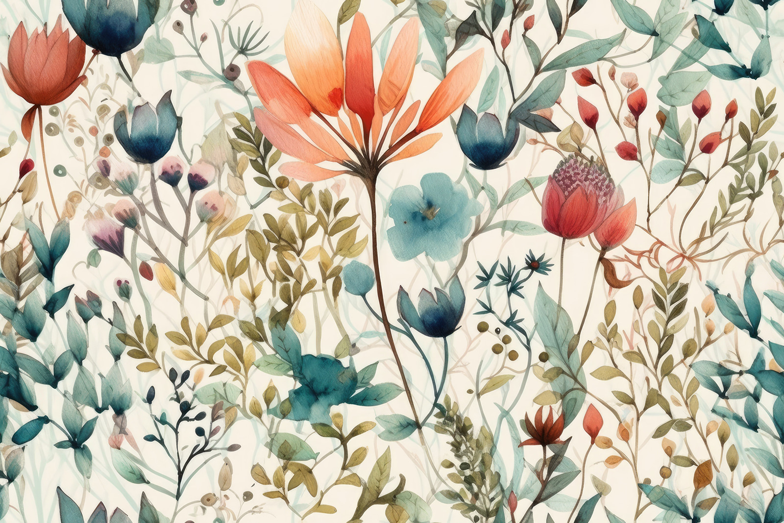 Colorful flowers and leaves