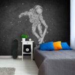 Fototapet Desen de un astronaut pe un skateboard