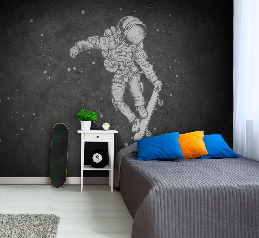 Desen de un astronaut pe un skateboard