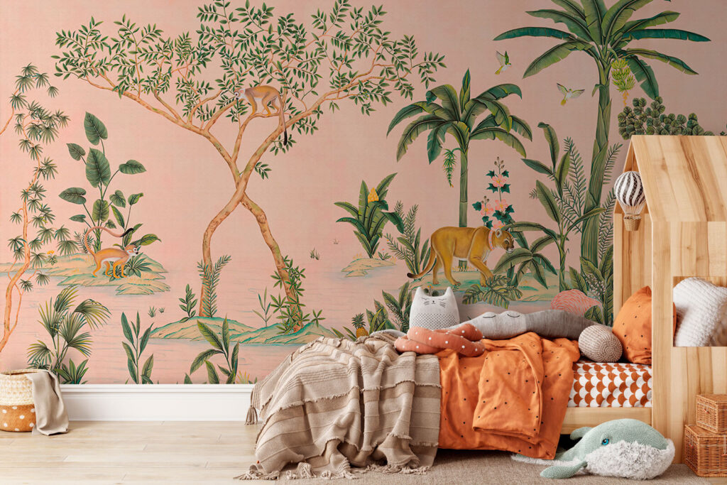 Wallpaper with animals and trees