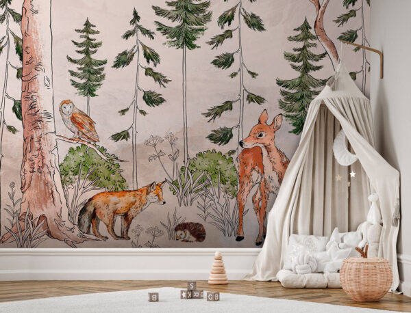 Perete mural cu animale și copaci Perete mural cu animale și copaci