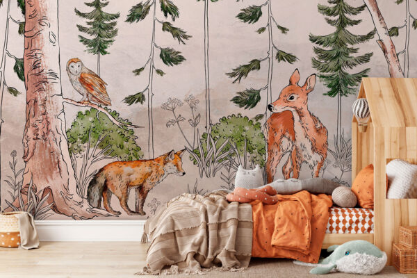 Perete mural cu animale și copaci Perete mural cu animale și copaci