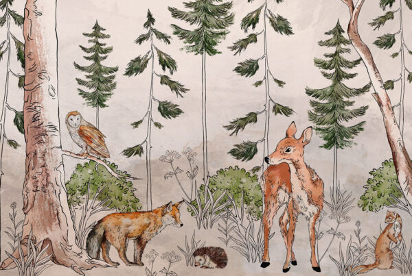 Perete mural cu animale și copaci Perete mural cu animale și copaci