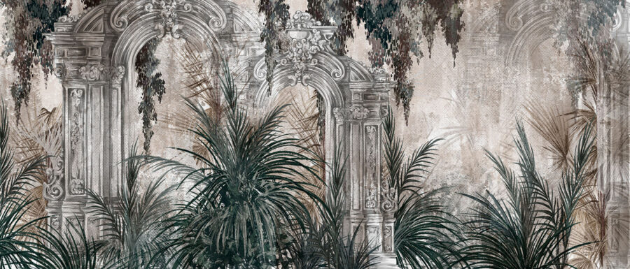 Pictura unui arc de piatră cu plante