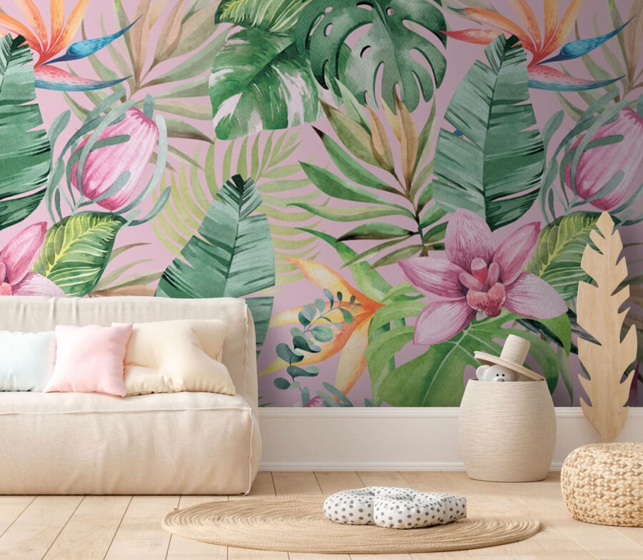 Model de frunze și flori tropicale