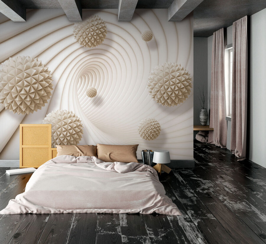 Model alb cu model spiralat cu bile albe Model alb cu model spiralat cu bile albe