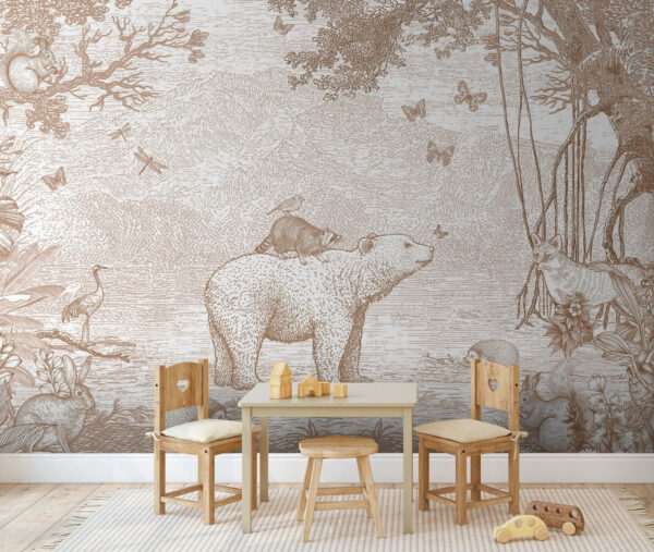 Fototapet Fototapet Urs și animale într-o pădure (SKU: u95425)