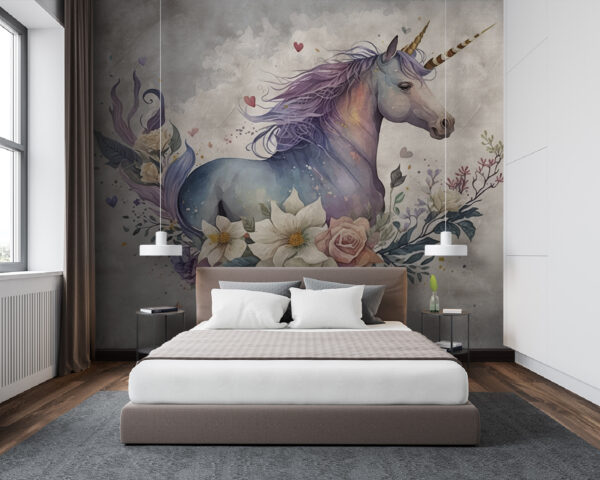 Un unicorn cu flori și frunze Un unicorn cu flori și frunze