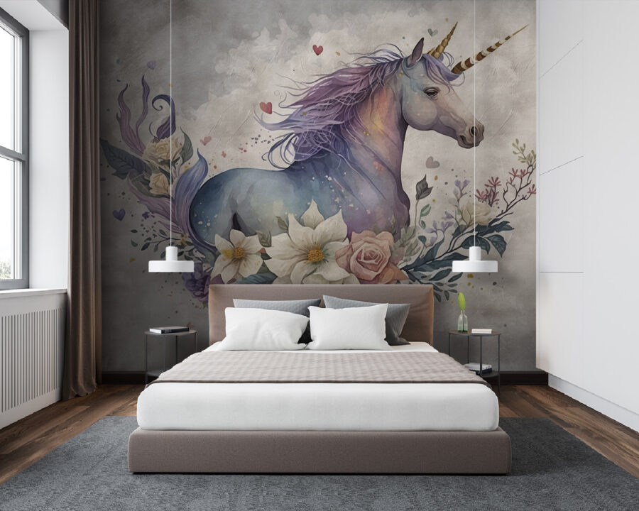 Un unicorn cu flori și frunze Un unicorn cu flori și frunze