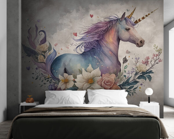 Un unicorn cu flori și frunze Un unicorn cu flori și frunze