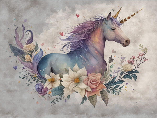 Un unicorn cu flori și frunze Un unicorn cu flori și frunze