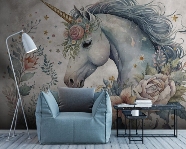 Unicorn cu flori și frunze Unicorn cu flori și frunze
