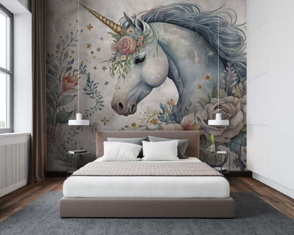 Unicorn cu flori și frunze Unicorn cu flori și frunze