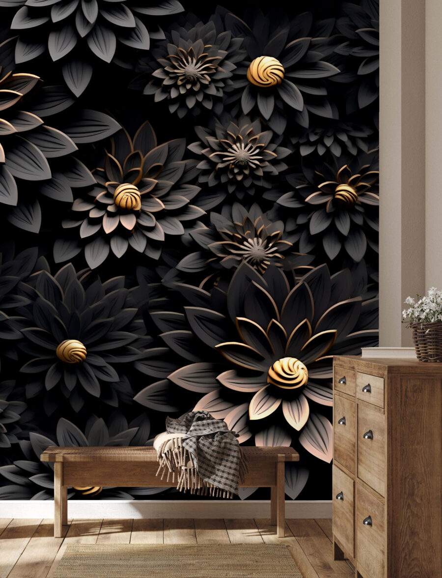 Flori monocrome elegante cu centre metalice