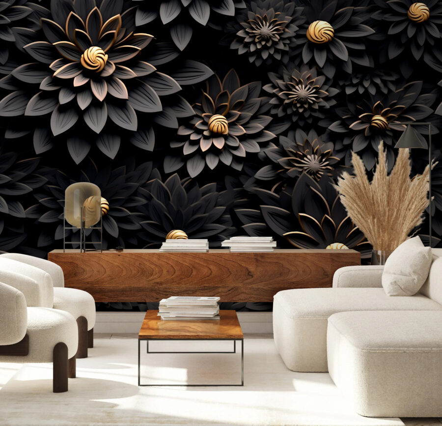 Flori monocrome elegante cu centre metalice