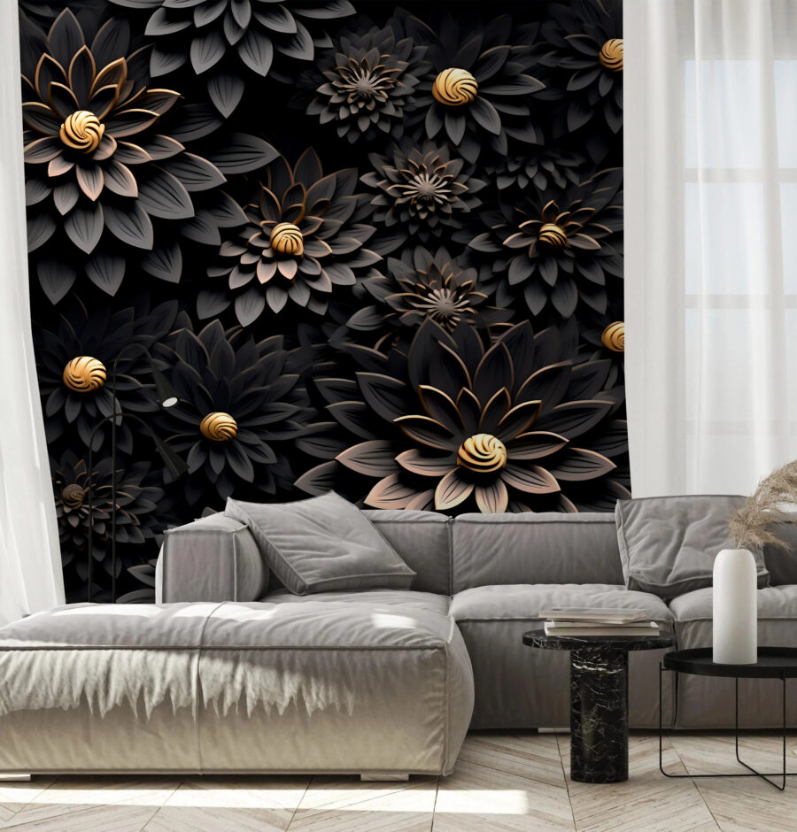 Flori monocrome elegante cu centre metalice