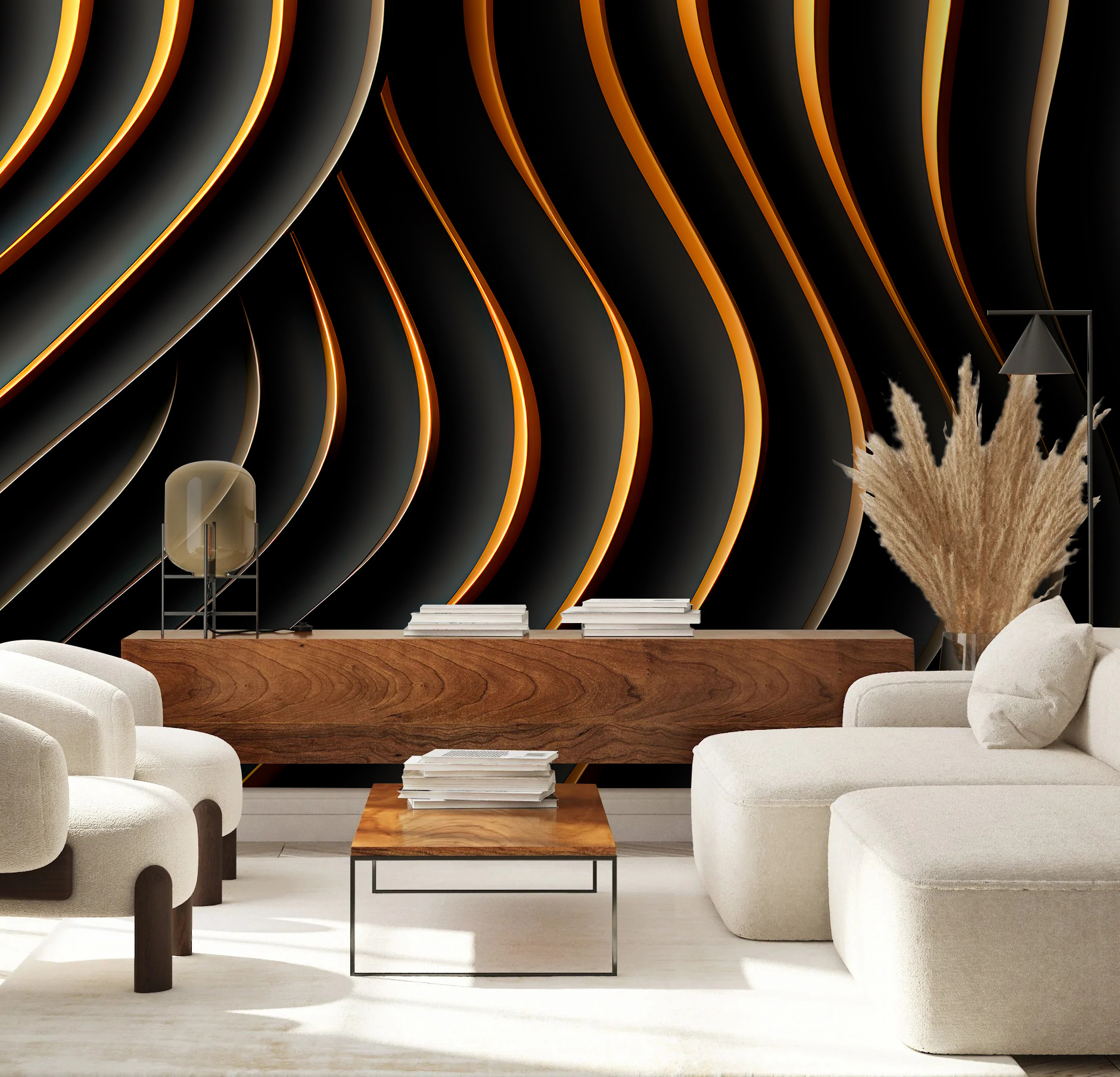 Black and orange wavy lines