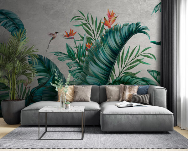 Frunziș tropical cu flori vibrante. Frunziș tropical cu flori vibrante.