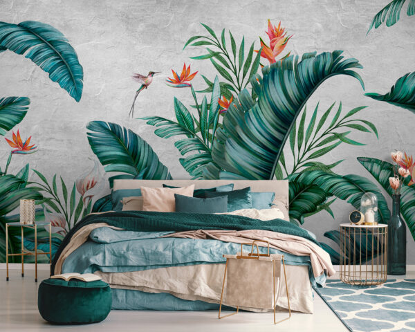 Frunziș tropical cu flori vibrante. Frunziș tropical cu flori vibrante.