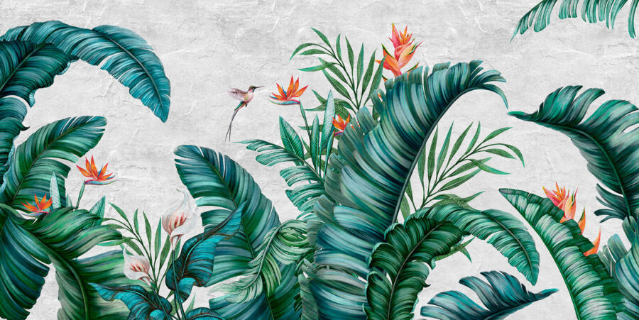 Frunziș tropical cu flori vibrante.