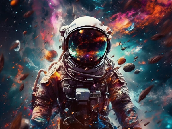 Un astronaut în spațiu cu o cască mare Un astronaut în spațiu cu o cască mare