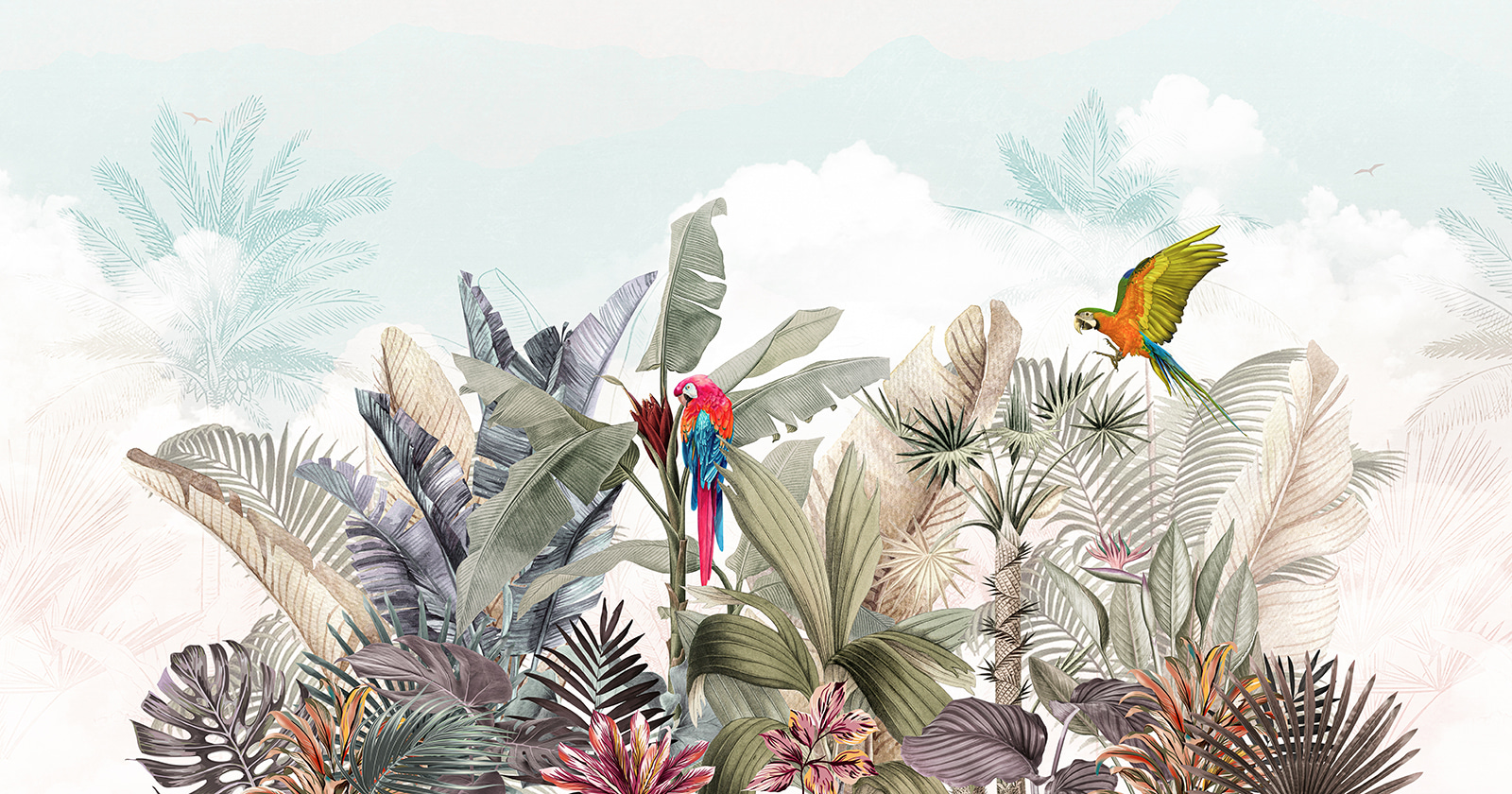 Imagine de fundal cu plante tropicale și păsări u95037p - Imagine de fundal cu plante tropicale și păsări