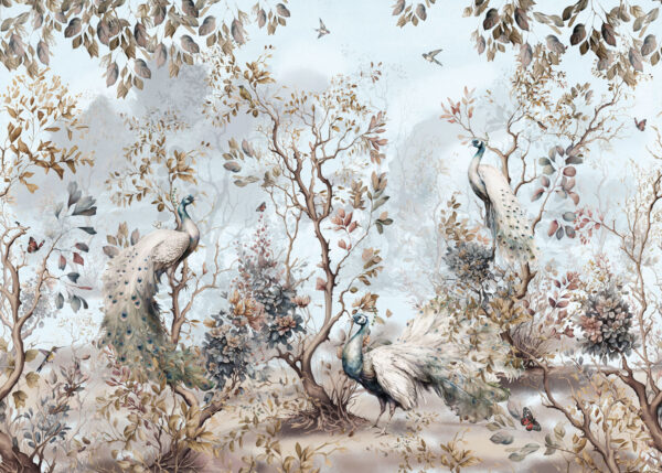 Pictura de păuni într-o pădure Pictura de păuni într-o pădure