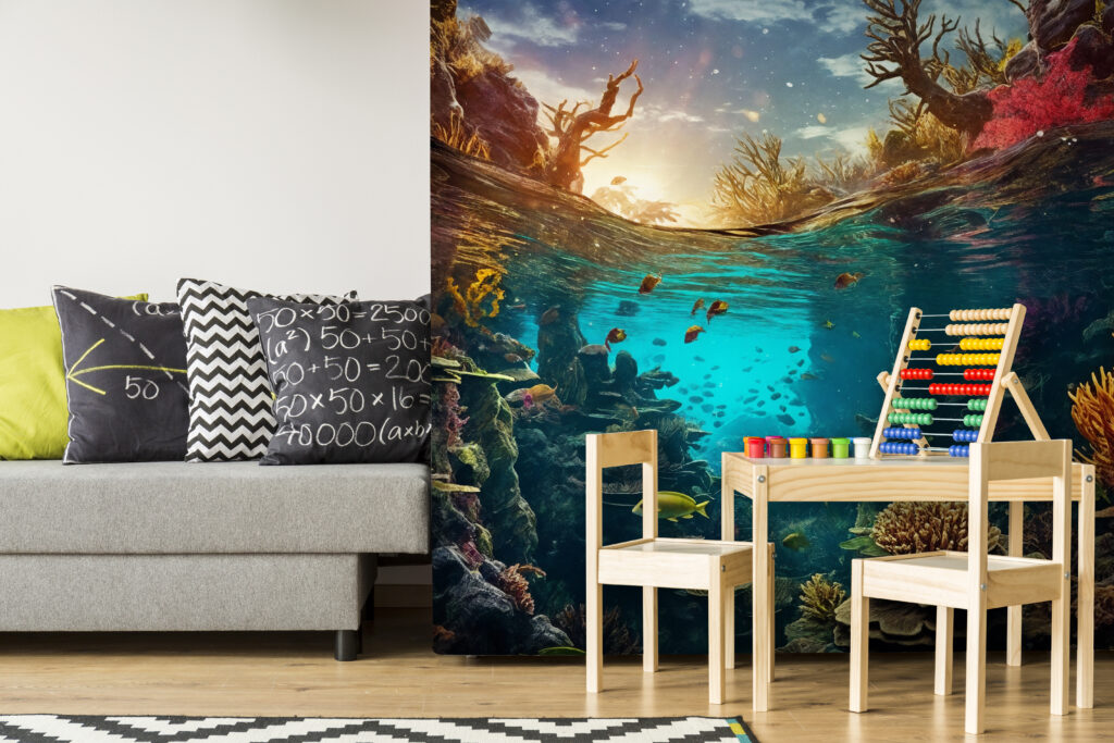 Underwater view of a coral reef with fish and corals