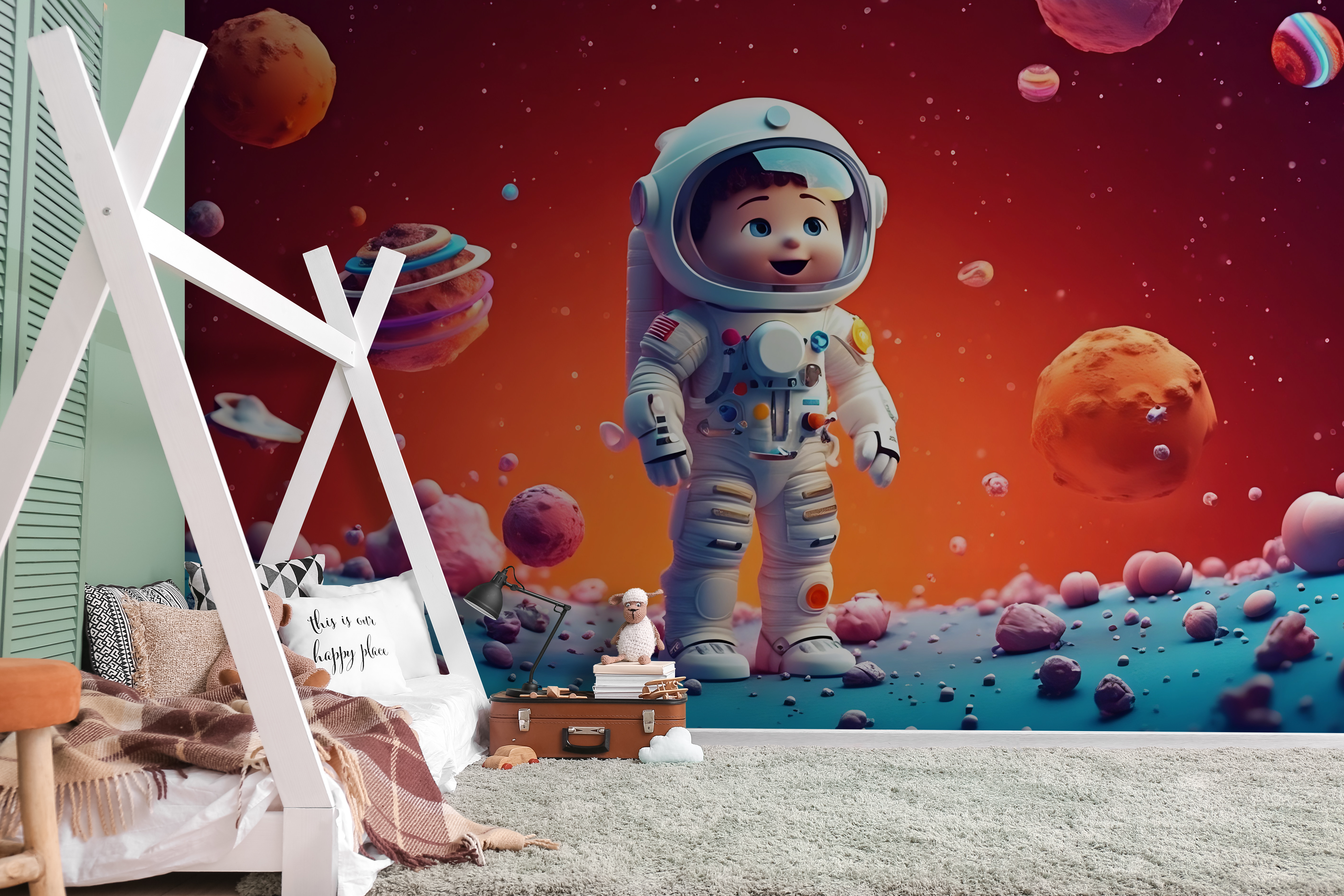 Cartoon of a toy astronaut in space Cartoon of a toy astronaut in space