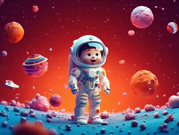 Desen animat al unui astronaut de jucărie în spațiu Desen animat al unui astronaut de jucărie în spațiu